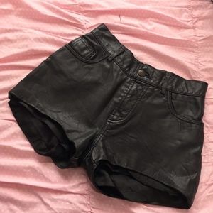 Reformation Vintage Black Leather Shorts